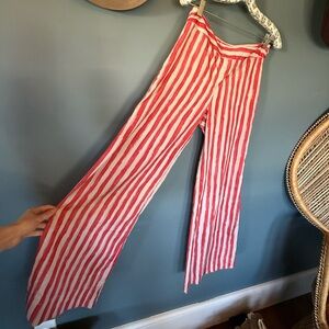 Jealous Tomato Red & ivory Striped Wide Leg Pants 4 / medium